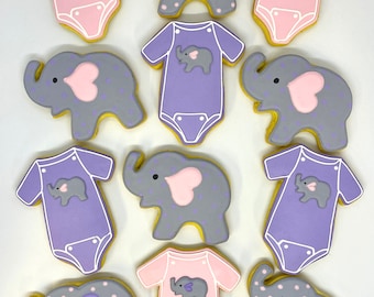 Elephant Theme Party Favors, Onesie Cookies, Baby Girl Shower Favors, Unisex Baby Shower Cookies, Great Baby Shower Cookies, Elephant Cookie