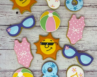 Pool Party Cookie Favors, Pool Party Favors, Beach Party Cookies, Summer Theme Cookie Favors, Sunshine Cookies, Birthday Cookies