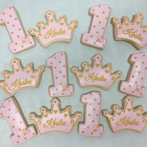 Best First Birthday Princess Party Favors, Princess themed Birthday Cookies, Crown Cookies, Tiara Party Favors, Princess Party Favors