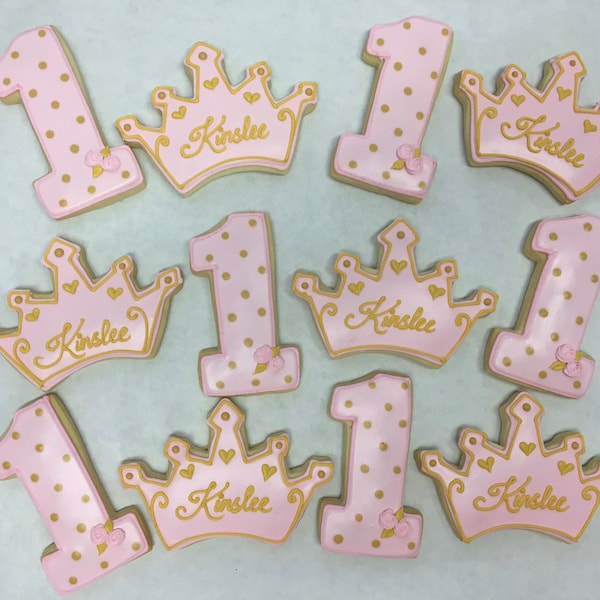 Best First Birthday Princess Party Favors, Princess themed Birthday Cookies, Crown Cookies, Tiara Party Favors, Princess Party Favors