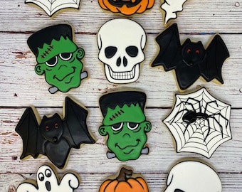 Halloween Party Favors, Halloween Cookies, Bat Cookies, Ghost Cookies, Jack O Lanterns, Frankenstein Cookies, Skull Cookies, Spider Cookies