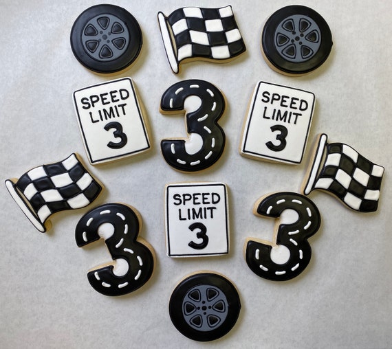 Racing Theme Cookie Favors, Car Theme Cookies for Birthday, Cute Race Theme Cookies, Child's Race Car Birthday Cookies, Number Cookies
