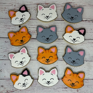 Cat Theme Party Favors, Cat Cookies for Birthdays, Kitty Face Cookies, Great Veterinarian Gift, Pet Sitter Cookies for Gift Giving
