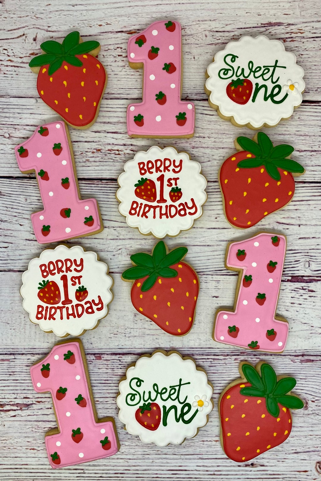 Berry First Birthday Decor, 12 Pcs Strawberry Birthday