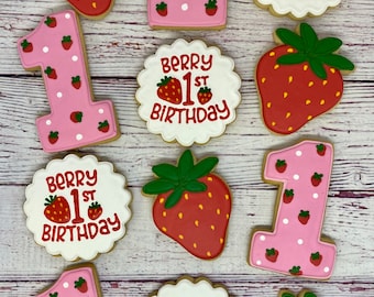 Berry First Birthday Party Favors, Strawberry Theme Party Favors, Sweet One Party, 1st Birthday Party Favors, Strawberry Shaped Cookies