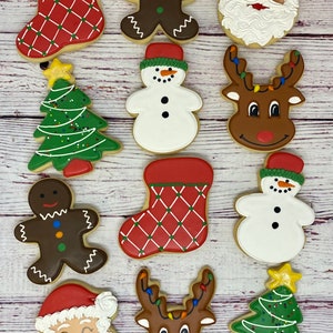 Christmas Cookies, Holiday Cookies, Christmas Party Favor Cookies, Decorated Christmas Cookies, Santa Cookies, Reindeer Cookies