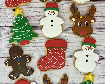 Christmas Cookies, Holiday Cookies, Christmas Party Favor Cookies, Decorated Christmas Cookies, Santa Cookies, Reindeer Cookies