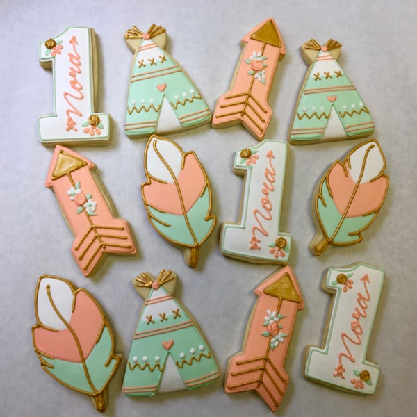 Boho Chic Cookies, 1st Birthday Cookies, Tribal Cookies, Boho Chic Party Favors, Boho Birthday Cookies