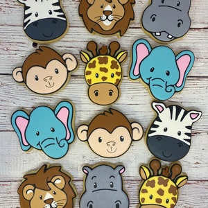 Safari Animal Party Favor Cookies for Birthdays, Baby Shower Party Favors, Zoo Theme Cookies, Safari Animal Decorated Cookies