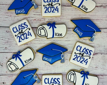 Graduation Party Favors, Grad Cookies, Grad Cap Cookies, Diploma Scroll Cookie Favors, Personalized Cookies, Custom Cookies, Grad Party