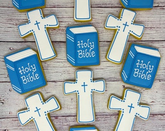 Bible Cookies and Cross Cookies for Confirmation, First Communion Cookies, Confirmation Cookies, Personalized Religious Cookies