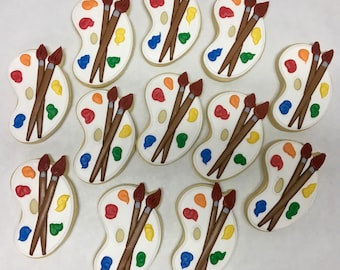 Painting Party Favors, Art Palette Cookies, Painting Party Favors, Paint Party Cookies, Paint Brush Cookies, Art Party Cookies