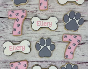 Dog Theme Party Favors, Birthday Party Favor Cookies, Paw Print Cookies, Dog Bone Cookies, Personalized Cookies, 1st Birthday Cookies