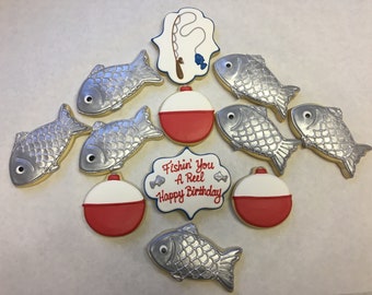 Great Father's Day Gift, Best Gift for Dad, Fishing Theme Cookies, Retirement Gift, Fishing Birthday Party Favors, Fishing Theme Cookies