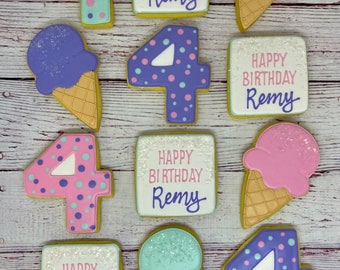 Ice Cream Theme Birthday Cookies, Girls Ice Cream Party Favors, Birthday Party Cookies, Here's the Scoop Party Favors, Ice Cream Cookies