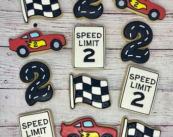 Racing Theme Cookie Favors, Car Theme Cookies for Birthday, Cute Race Theme Cookies, Child's Race Car Birthday Cookies, Number Cookies