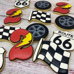 Car Theme Cookie Favors, Racing Theme Cookies for Birthday, Cute Race Theme Cookies, Child's Race Car Birthday Cookies, Number Cookies