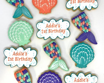 Mermaid Party Favors, Mermaid Birthday Cookies, Sea Theme Cookies, Sea Shell Cookies, Mermaid Party Favors, Mermaid Party Favor Idea