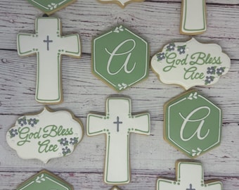 Baptism Party Favors, First Communion Party Favors, Confirmation Party Favors, Cross Cookies, Personalized Religious Cookies
