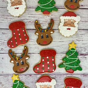 Christmas Cookies, Holiday Cookies, Christmas Party Favor Cookies, Decorated Christmas Cookies, Santa Cookies, Reindeer Cookies