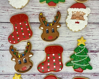 Christmas Cookies, Holiday Cookies, Christmas Party Favor Cookies, Decorated Christmas Cookies, Santa Cookies, Reindeer Cookies