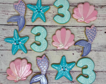 Mermaid Party Favors, Mermaid Theme Birthday Cookies, Sea Theme Cookies, Sea Shell Cookies, Mermaid Cookies, Under the Sea favors
