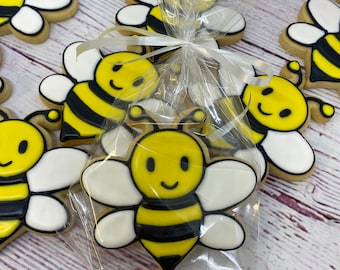 Baby Shower Bee Cookies, Bee Cookies, Bumble Bee Cookies, Bee Theme Cookies, Baby Bee Cookies, Cute Bee Cookie Favors for Any Event