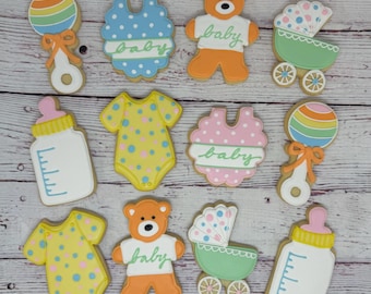 Galletas para baby shower de género neutro, galletas de mono, galletas unisex para baby shower, galletas geniales para baby shower, regalos de galletas con temática de bebé