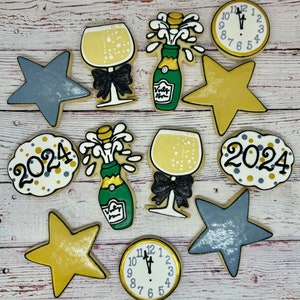 New Years Party Favors, New Years Eve Cookies, New Years Cookie Favors, New Year Theme Cookies, Happy New Year Gift Idea, Holiday Cookies