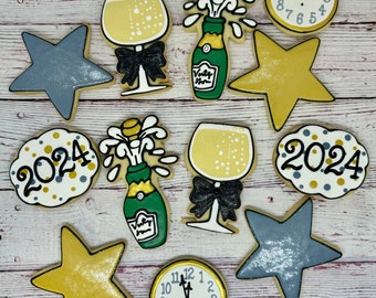 New Years Party Favors, New Years Eve Cookies, New Years Cookie Favors, New Year Theme Cookies, Happy New Year Gift Idea, Holiday Cookies