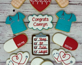 Nurse Graduation Gift, RN Cookies, Medical Cookies, Nurse Retirement Cookies, Medical Thank You Gift, Nurse Theme Congrats Gift