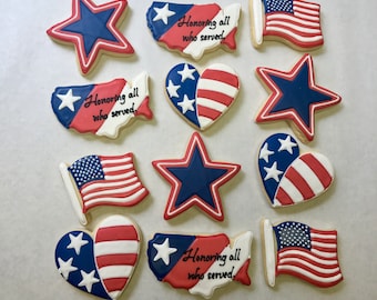 Veterans Day Cookies, Great Veterans Day Party Favors, Patriotic Cookies, American Flag Cookies, Memorial Day Theme Party Favors