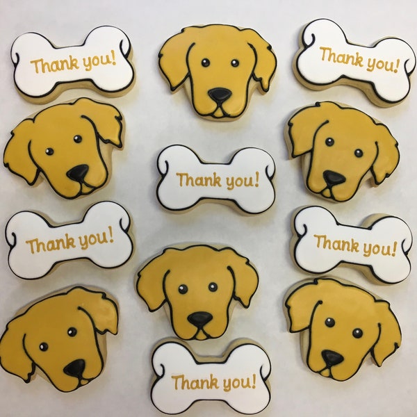 Golden Retriever Theme Thank You Gift, Dog Theme Gift, Great Veterinarian Gift Idea, Dog Sitter Gift, Dog Bone Cookies, Dog face Cookies