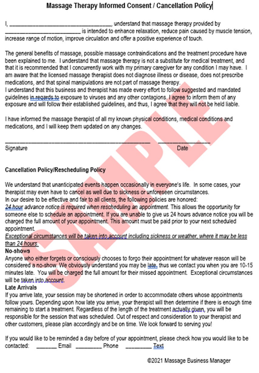 Informed Consent and Cancellation Policy With massage cancellation policy template Informed Consent and Cancellation Policy With massage cancellation policy template