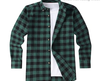 Lumberjack Shirt Men Flannel Plaid Green Check Overshirt Jacket Style Buffalo Tartan Chemise Camisa In 2 Styles The Madras or The Kew Plaid