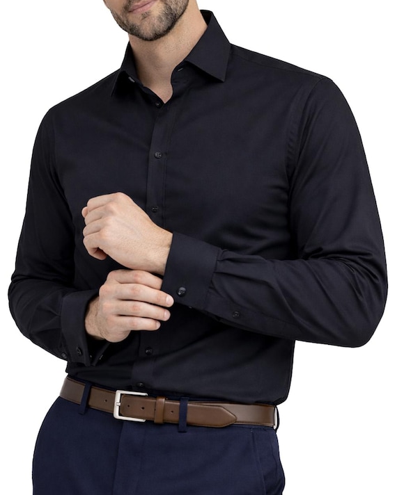Mens Formal Black Shirt,Regular Fit Long Sleeve Plain Shirts-13 Colours Choice. Single & Double Cuff Business Work Dress.The London Plains Mens Formal Black Shirt,Regular Fit Long Sleeve Plain Shirts-13 Colours Choice. Single & Double Cuff Business Work Dress.The London Plains