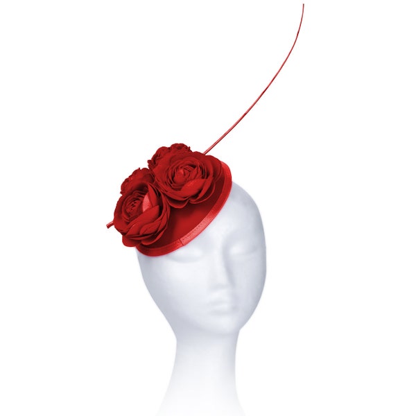 Janeo Style parisien, Kate Mini Dôme Pilulier Fascinateur avec Roses. Dôme rond avec des roses en tissu et une seule plume. 5 Couleurs