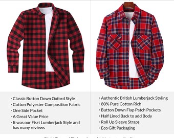 Vintage Mens Lumberjack Flannel Cotton Shirt Checked Plaid Tartan