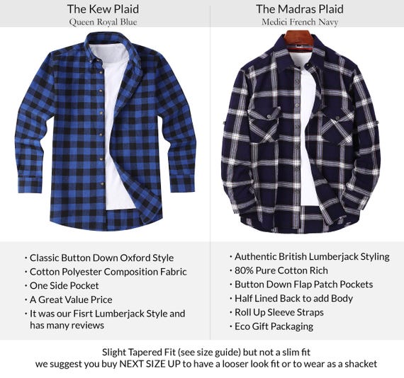 Flannel Shirt Mens Lumberjack Navy Royal Plaid Check Jacket