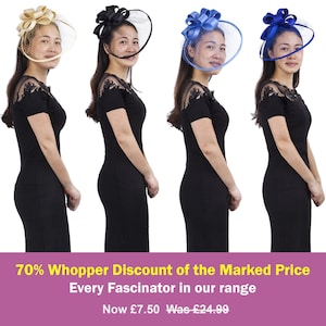 Wide Brim Statement Fascinator Headwear with Satin Structured Bows Corsage Minimalistic Bridal or Royal Ascot Hatinator – 70% Discounted