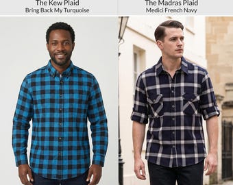 Lumberjack Shirt Mens Flannel Navy Blue Plaid Check Overshirt