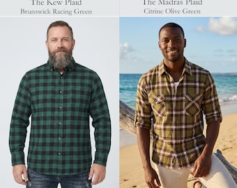 Lumberjack Shirt Men Flannel Plaid Green Check Overshirt Jacket