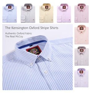 Herren Langarm Streifen Oxford Hemd, Kensington Button Down Kragen & Tasche, 9 Farben, authentischer Oxford Stoff.