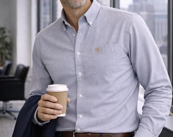 Mens Oxford Shirt Light Grey Authentic Oxford Weave Fabric,by Janeo British Apparel.Luxurious Soft Wrinkle Free.Casual or Friday Work Attire