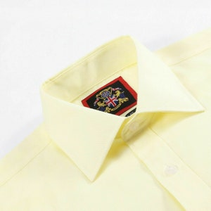 Mens Formal Shirt Pale Pastel LEMON,Single Double Cuff Option.Wedding Long Sleeve Plain Dress Shirts,Regular Fit.The London Plains.13 Colors