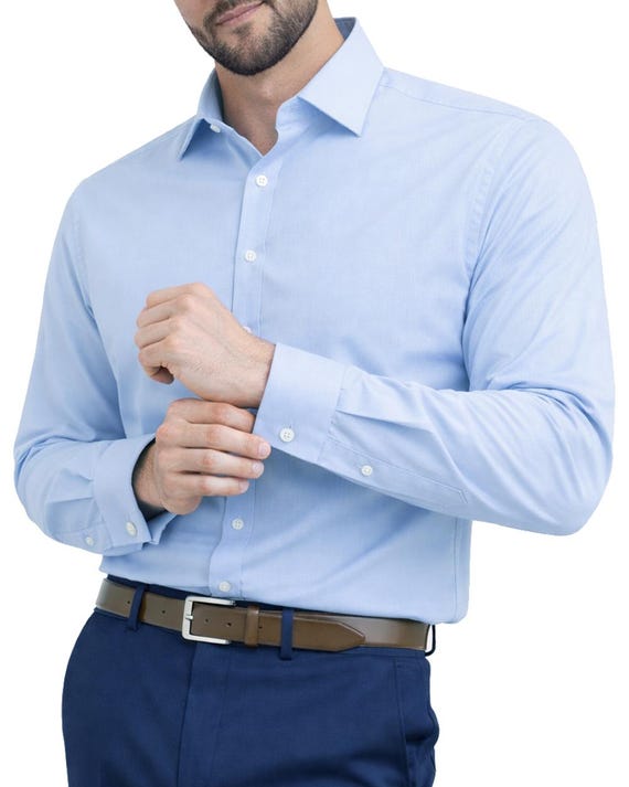 Mens Formal Shirt SKY BLUE Long Sleeve - Single & Double Cuff Options,Regular Fit for Business Work Dress.The London Plains.(13 Color Total)