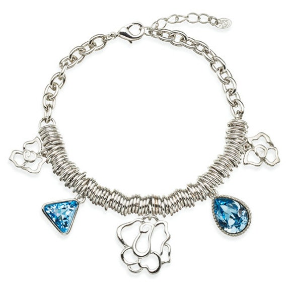 Charms Chain Bracelet With Round Links & Crystals,timeless