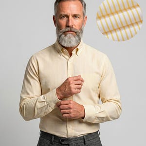 Mens Formal Long Sleeve Stripe Shirt.Single Cuff Option,Regular Fit Business Work Dress. Lemon The Windsor. (7 Colors Total)