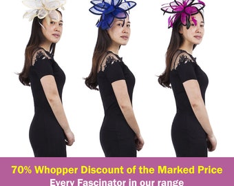 Extravagant Statement Fascinator,Starburst of Petals,Net and Feathers Comb Fitting.Wild Dainty Designer and Fun,4 Colours,70% Discounted