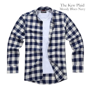 Flannel Shirt Mens Lumberjack Navy Blue Plaid Checkered Overshirt Jacket Camisa Lenador In 2 Styles The Madras Half Lined or The Kew Plaid